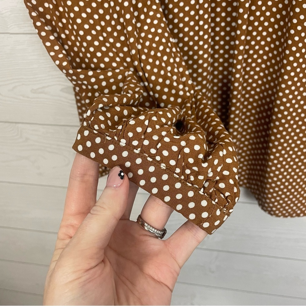 LOFT Dotted Pintucked Blouse Size Medium Brown Vivid Vicuna Career Workwear - Picture 5 of 9